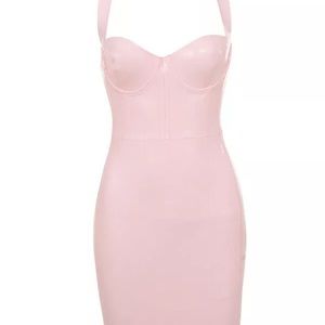 House of cb cross back pink latex dress